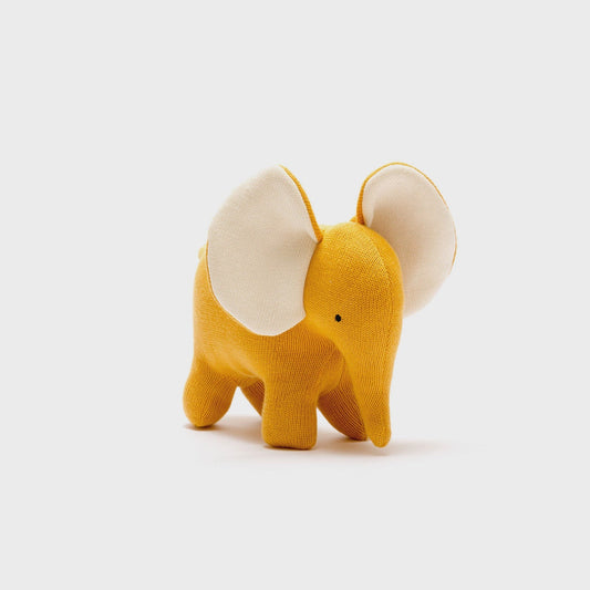 Large Knitted Organic Cotton Plush Toy - Ellis the Elephant / Mustard